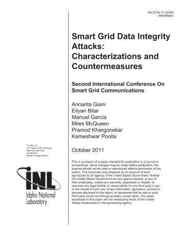 Smart Grid Data Integrity Attacks - Idaho National Laboratory