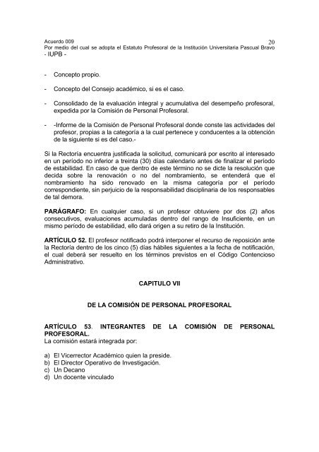 Estatuto profesoral - Instituto Tecnológico Pascual Bravo