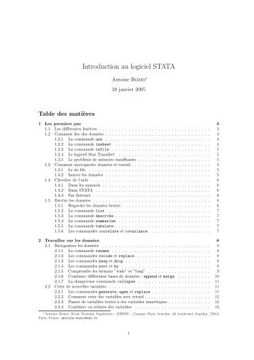 Introduction au logiciel STATA - Paris School of Economics