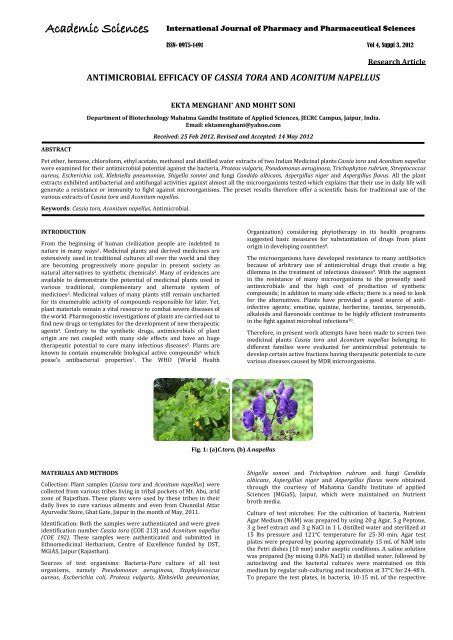 Antimicrobial Efficacy of Cassia tora and Aconitum napellus