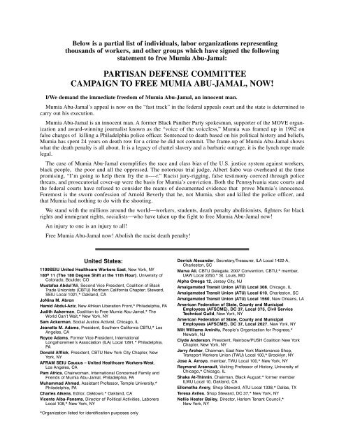 partisan defense committee campaign to free mumia ... - UK Indymedia
