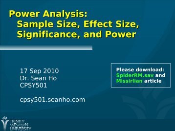 Power Analysis: Sample Size, Effect Size, Significance ... - seanho