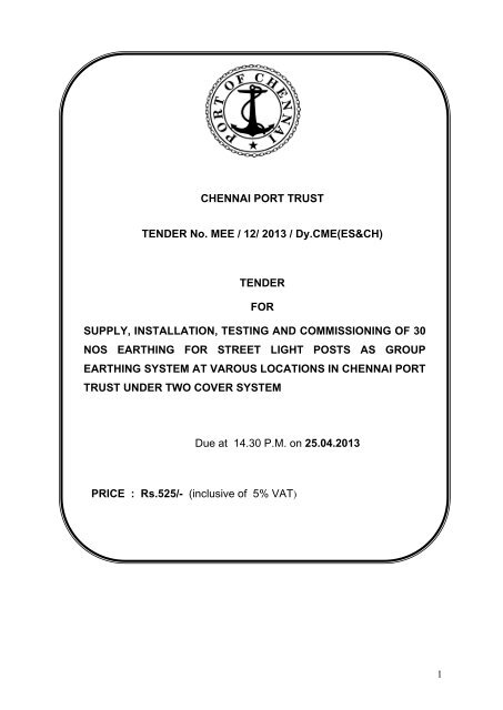 TENDER FOR SUPPLY, INSTALLATION ... - Port of Chennai