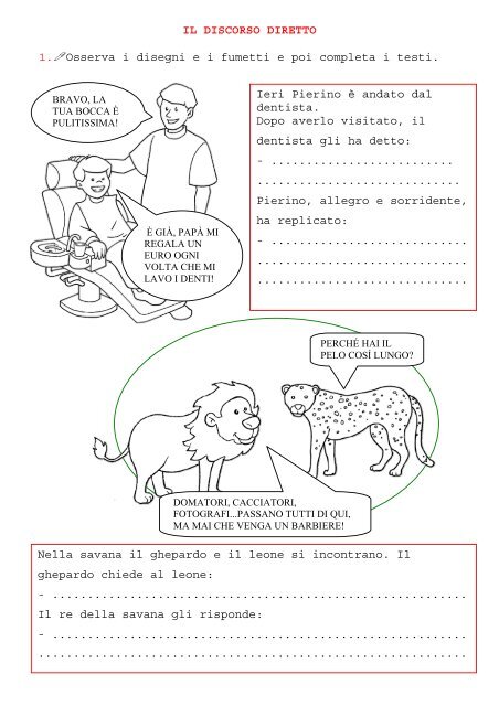 Il Discorso Diretto 1 Osserva I Disegni E I Fumetti E Poi