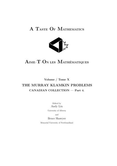Murray Math Problems THE MURRAY KLAMKIN PROBLEMS - Dalhousie University