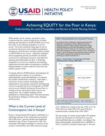 Achieving EQUITY for the Poor in Kenya: - Health Policy Initiative