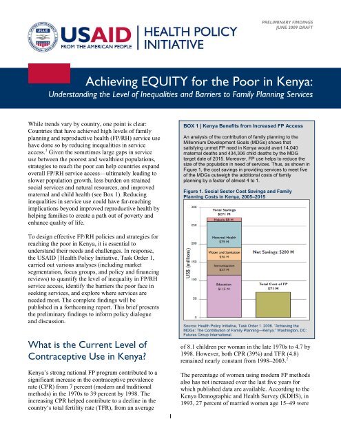 Achieving EQUITY for the Poor in Kenya: - Health Policy Initiative
