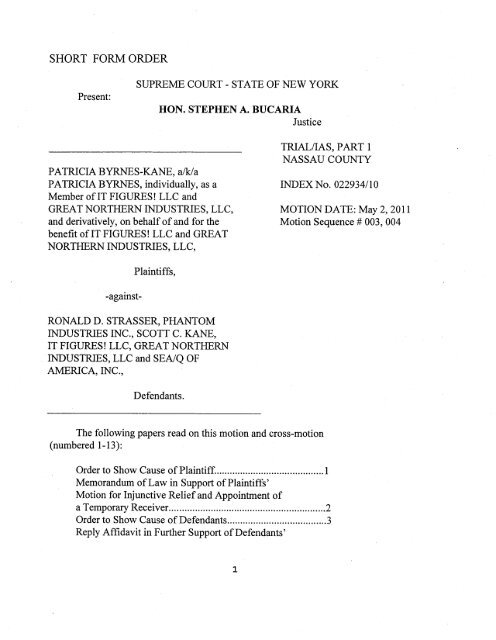 Byrnes-Kane v. Strasser, Short Form Order, Index No. 022934/10