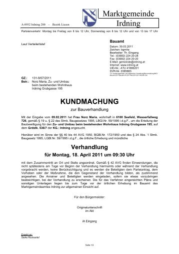 kundmachung - Marktgemeinde Irdning