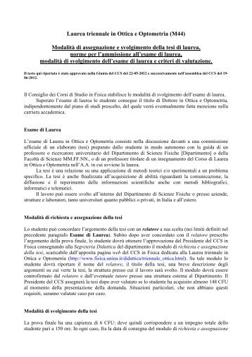 Tesi ed esame di laurea - Dipartimento di Fisica