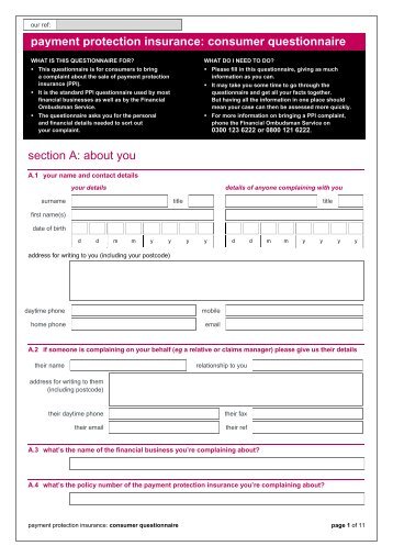 ppi consumer questionnaire guide In process of re-claiming mis-sold ppi charges. Received denial.