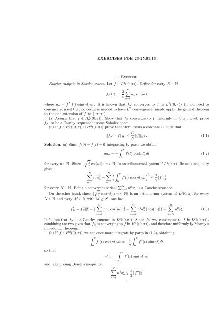 EXERCISES PDE 23-25.01.13 1. Exercise Fourier analysis in ...