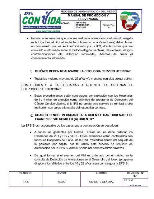 manual de promocion y prevencion manual de promoción ... - Convida