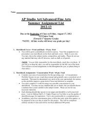 AP Studio Art/Advanced Fine Arts Summer Assignment List 2012-13