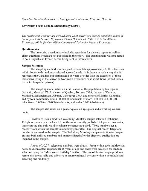 Methodology - Canadian Opinion Research Archive