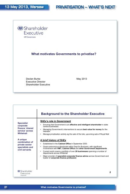 PRIVATISATION â WHAT'S NEXT 13 May 2013 - CASE