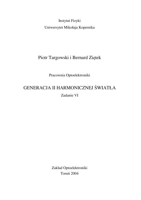 Generacja drugiej harmonicznej - Uniwersytet Mikołaja Kopernika