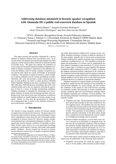 Addressing database mismatch in forensic speaker ... - ATVS