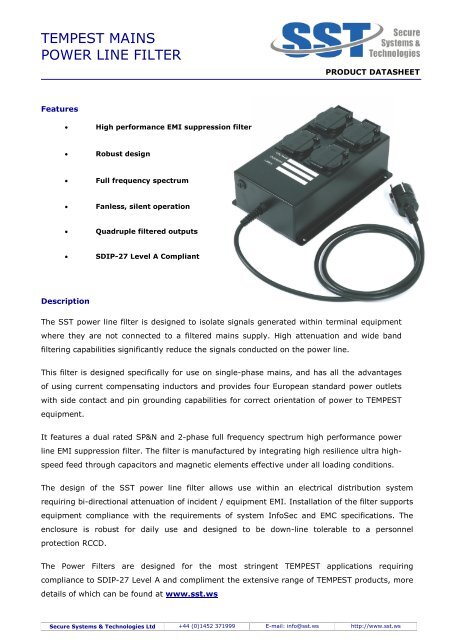 \(Microsoft Word - TEMPEST Mains Power Line Filter SDIP-27 ... - SST