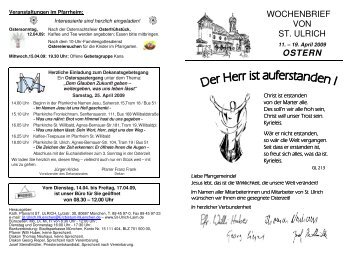 WOCHENBRIEF VON ST. ULRICH OSTERN