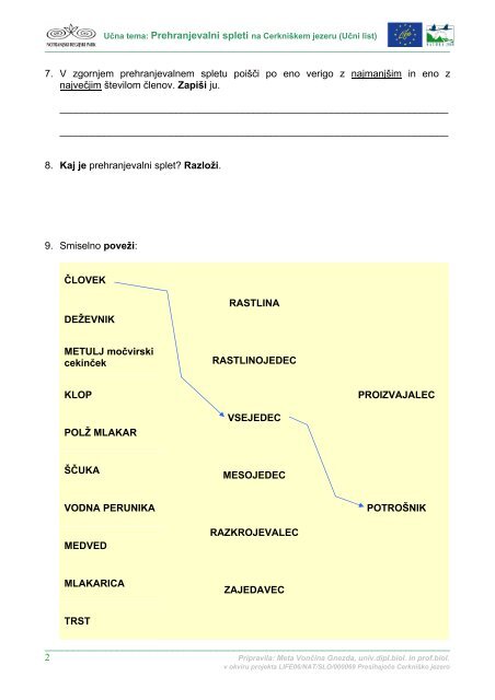 Učni list za učence - Presihajoče Cerkniško jezero