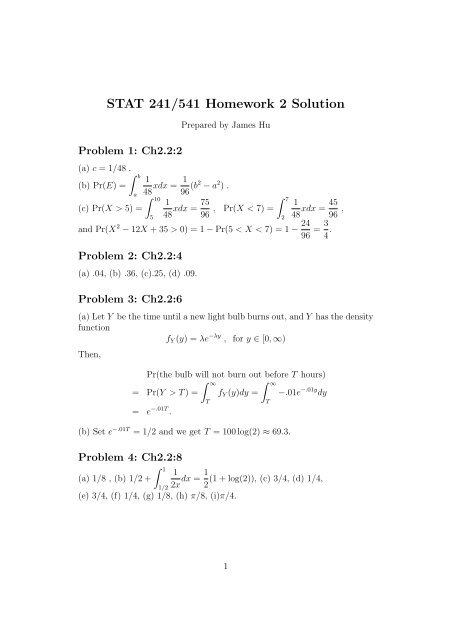 STAT 241/541 Homework 2 Solution