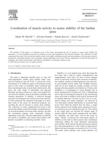 Coordination of muscle activity to assure stability of the lumbar spine