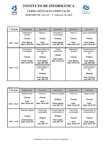 Horário das disciplinas do curso - 2012/1 (.pdf) - Instituto de ...
