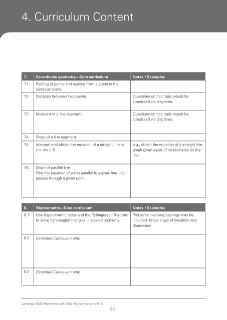 Syllabus Cambridge IGCSE Mathematics (US) Syllabus Code 0444 ...