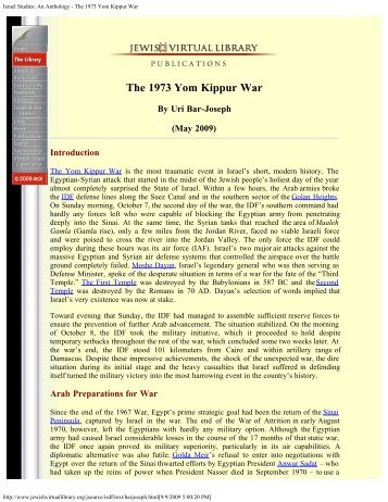 The 1973 Yom Kippur War - Jewish Virtual Library