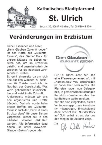 VerÃƒÂƒÃ‚Â¤nderungen im Erzbistum - St. Ulrich