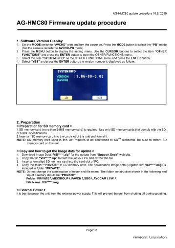 AG-HMC80 Firmware update procedure - Panasonic PASS