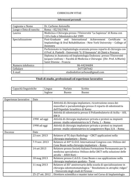 cv Dr Carbone - Ospedale Israelitico