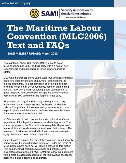 SAMI Briefing Maritime Labour Convention FAQs and Text March 2013