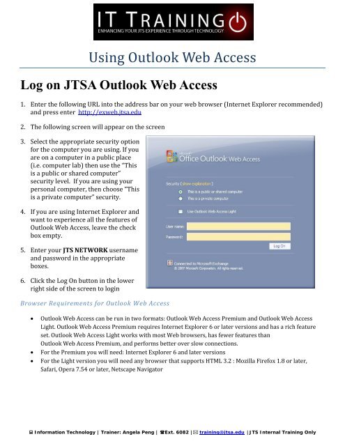 Help using Outlook Web Access