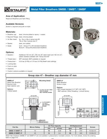 Stauff Hydraulic AccessoriesâFiller Breathers SMBB / SMBT ...