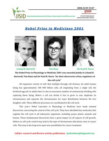 The Nobel Prize in Physiology or Medicine 2001 ... - Ijsidonline.info