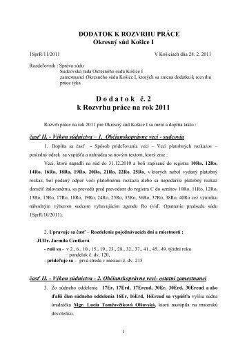 DODATOK K ROZVRHU PRÁCE Okresný súd Košice I