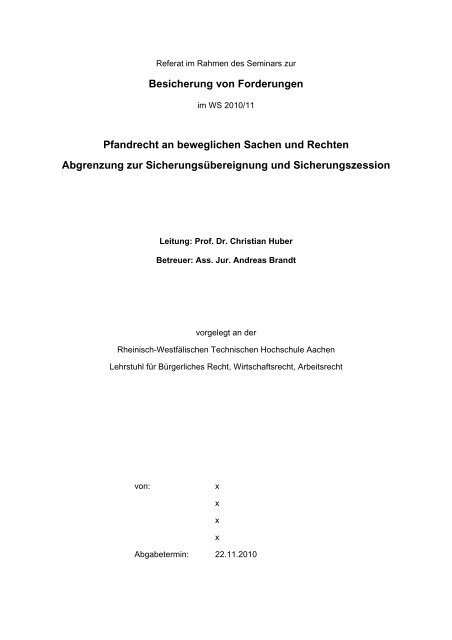 1 Wesensmerkmale des Pfandrechts - Lehrstuhl für Bürgerliches ...