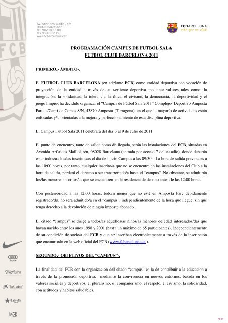 PROGRAMACIÃN CAMPUS DE FUTBOL SALA ... - FC Barcelona