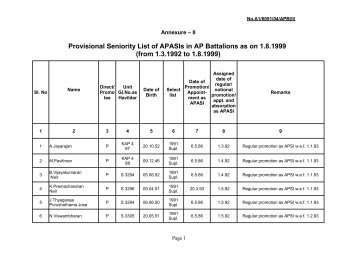 Provisional Seniority List of APASIs in AP Battalions ... - Kerala Police