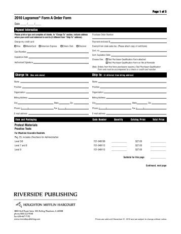2010 LogramosÂ® Form A Order Form - Riverside Publishing