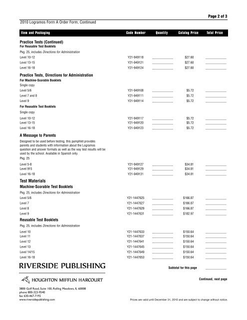 2010 LogramosÂ® Form A Order Form - Riverside Publishing