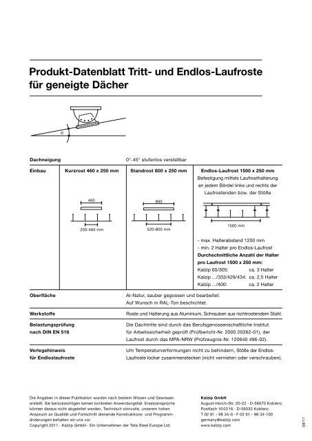 Kalzip® Tritt- und Endlos-Laufroste für geneigte Dächer