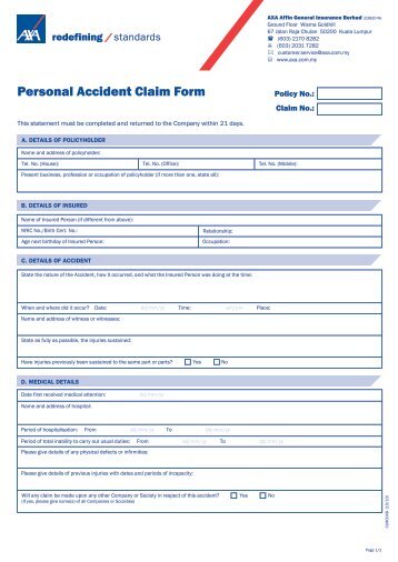 Claim Form - Personal Accident - SPAD