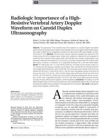 Resistive Vertebral Artery Doppler Waveform on Carotid Duplex ...