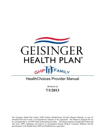 GHP Family Provider Manual - Geisinger Health Plan