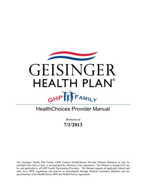 Ghp Family Provider Manual Geisinger Health Plan