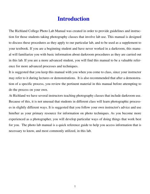 Photo Lab Manual (PDF) - Richland College