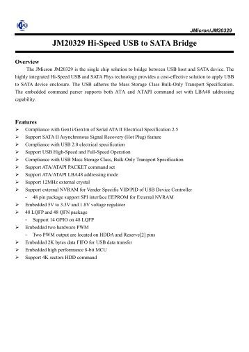 JM20329 Hi-Speed USB to SATA Bridge - JMicron Technology